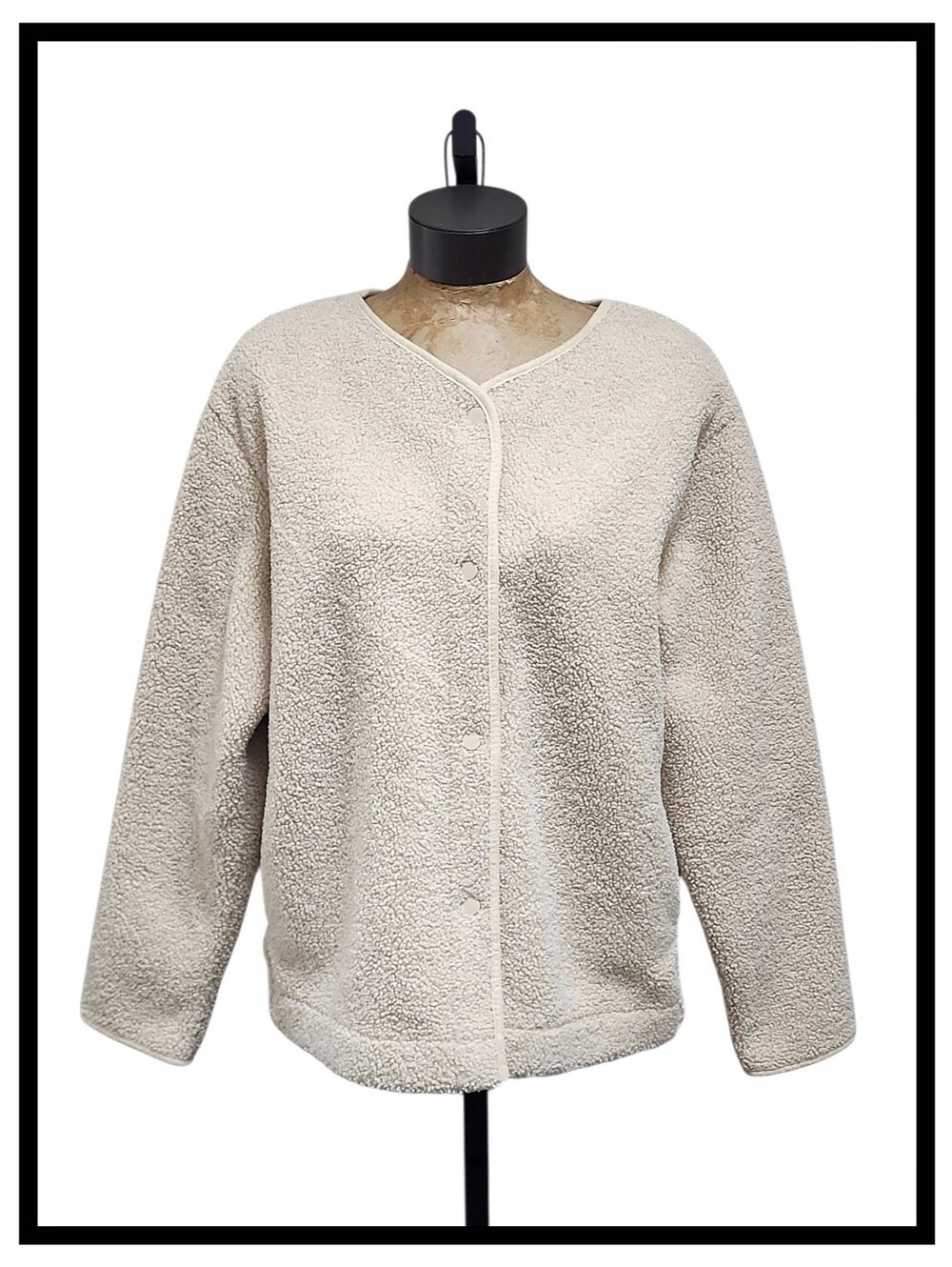 Joie Sherpa Fleece Lined Pocket Snap Jacket Khaki Cream Womens Size Large